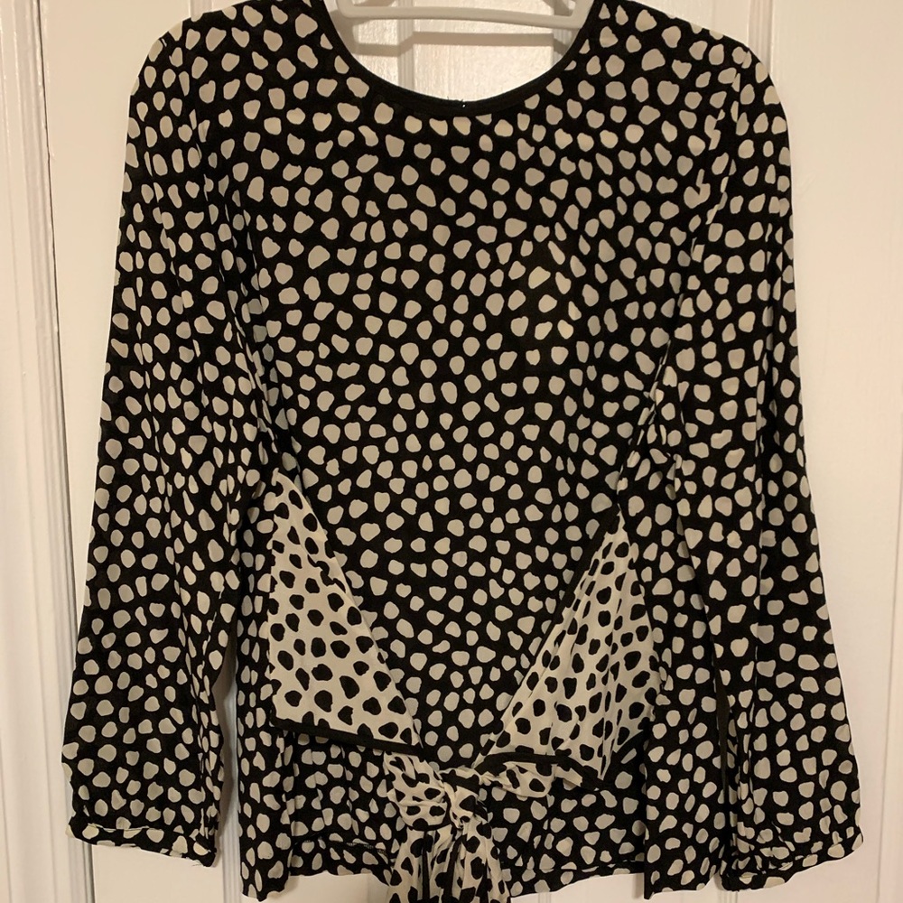 J. Crew NWT black and cream 100% silk polka dot blouse